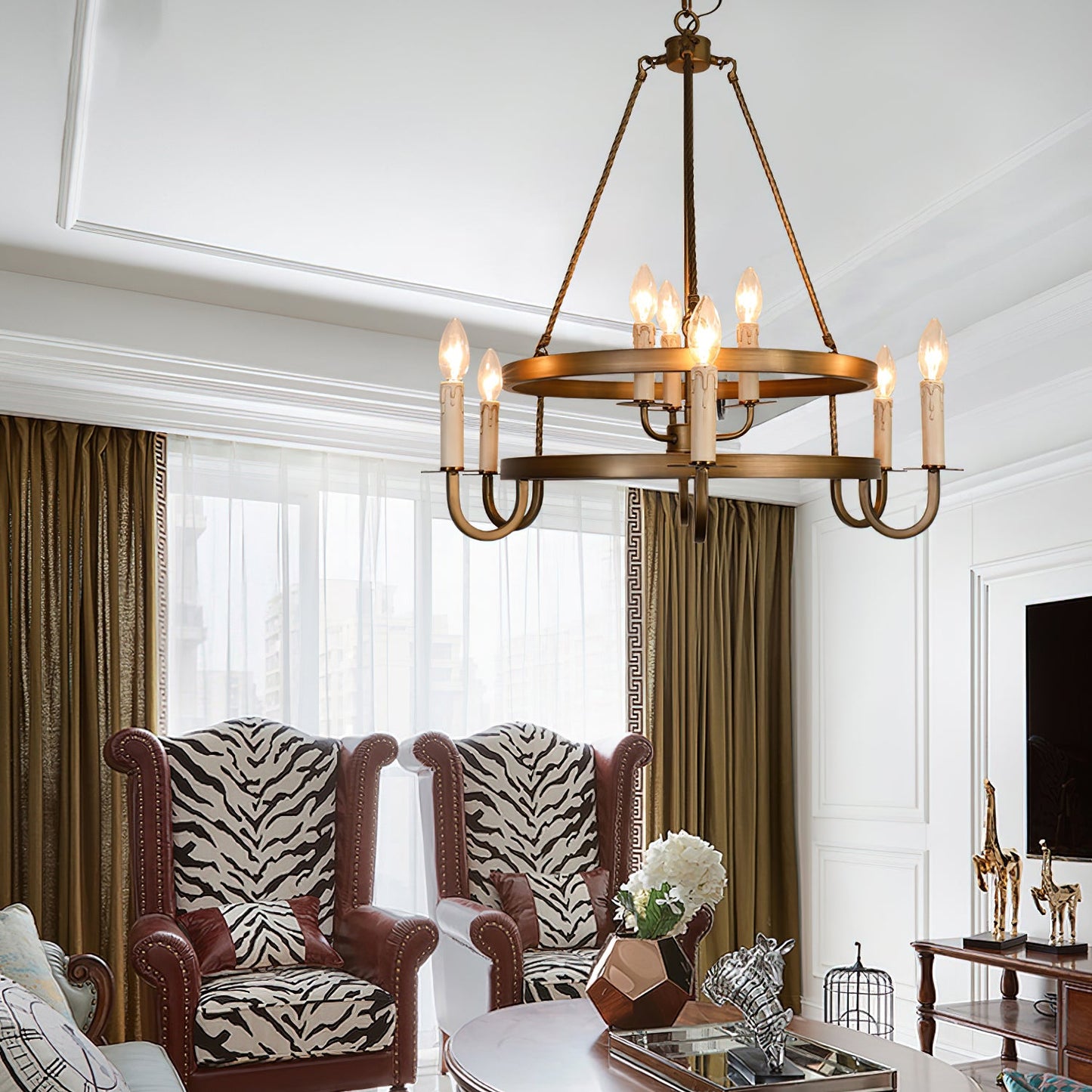 Vintage Voyager Chandelier - Elegant Lighting with Adjustable Height &