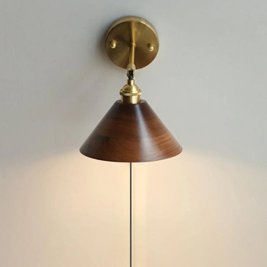 Vintage Wood Plug-in Wall Lamp with Adjustable Brightness & Easy Insta