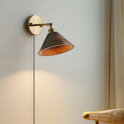 Vintage Wood Plug-in Wall Lamp with Adjustable Brightness & Easy Insta