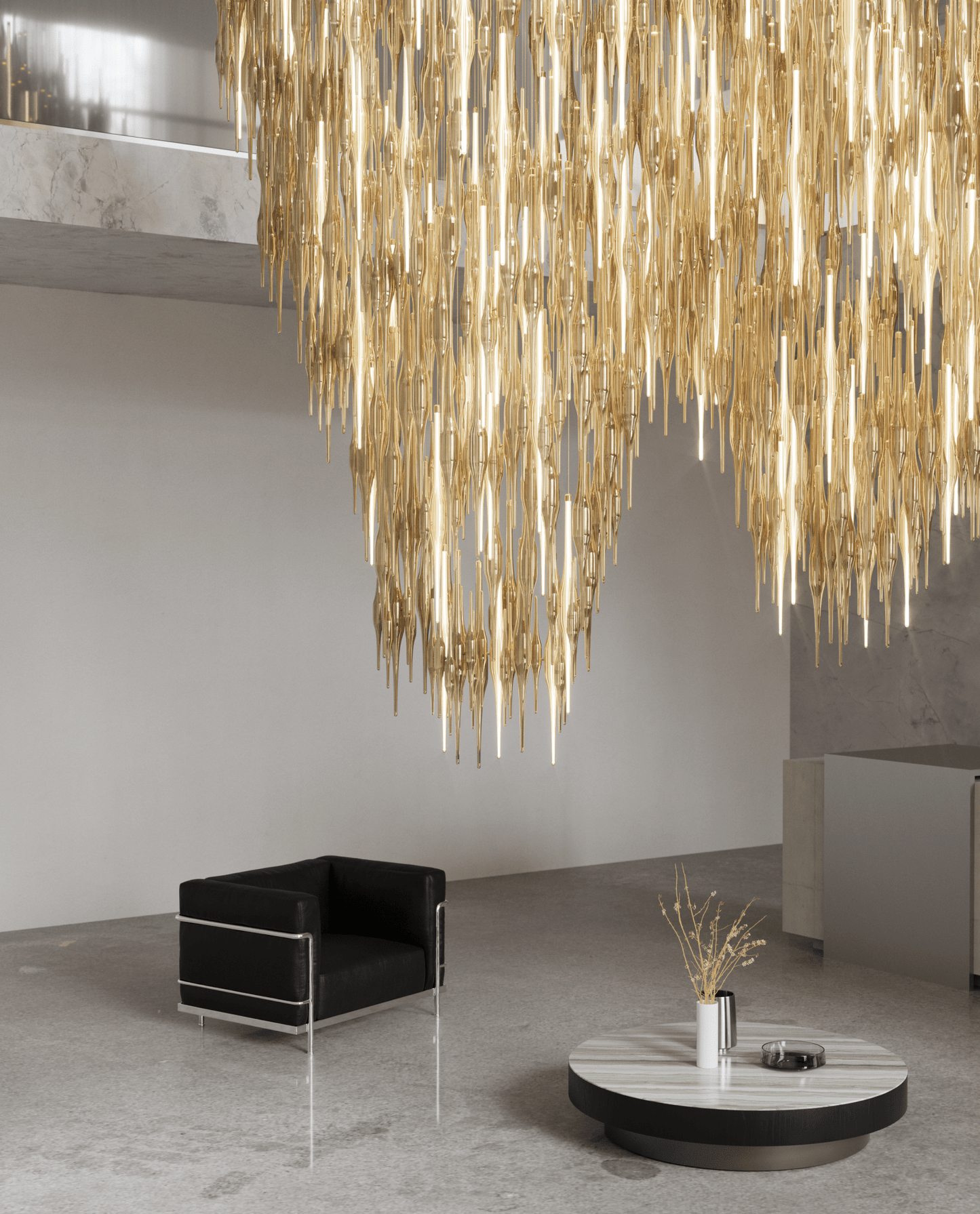Elegant Vitara Glass Drop Chandelier with Adjustable Height & LED Comp