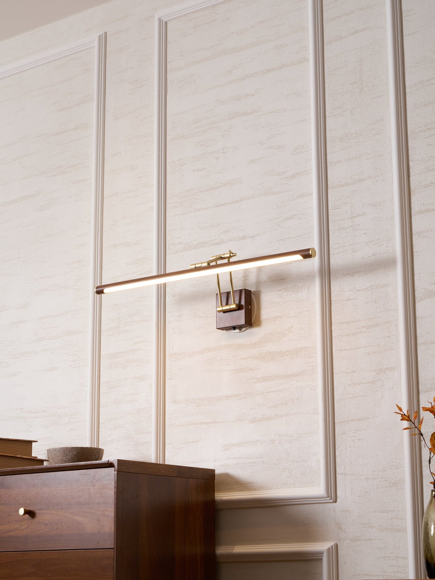 Walnut Linear Adjustable Wall Light - Dimmable & Energy Efficient