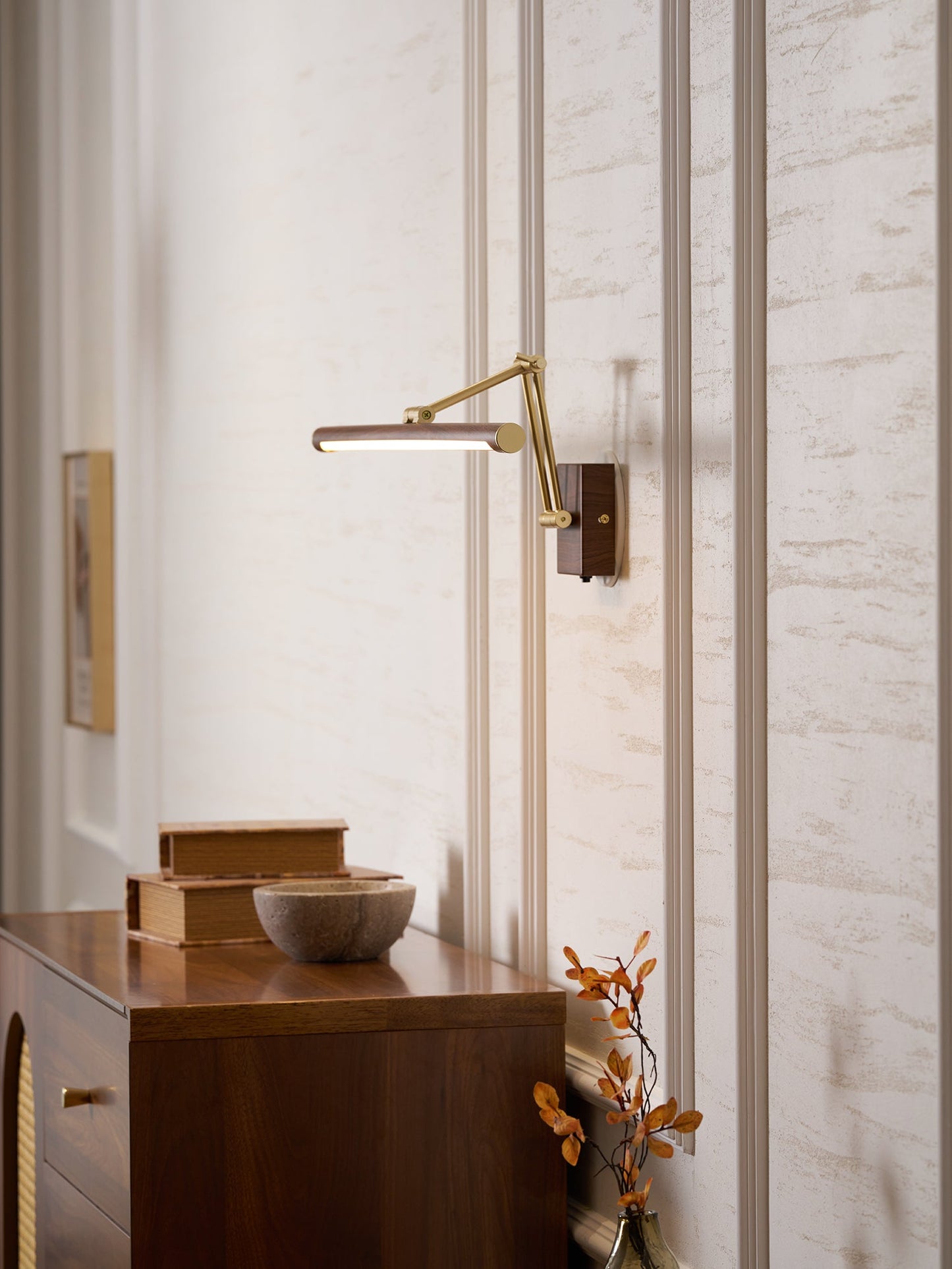 Walnut Linear Adjustable Wall Light - Dimmable & Energy Efficient
