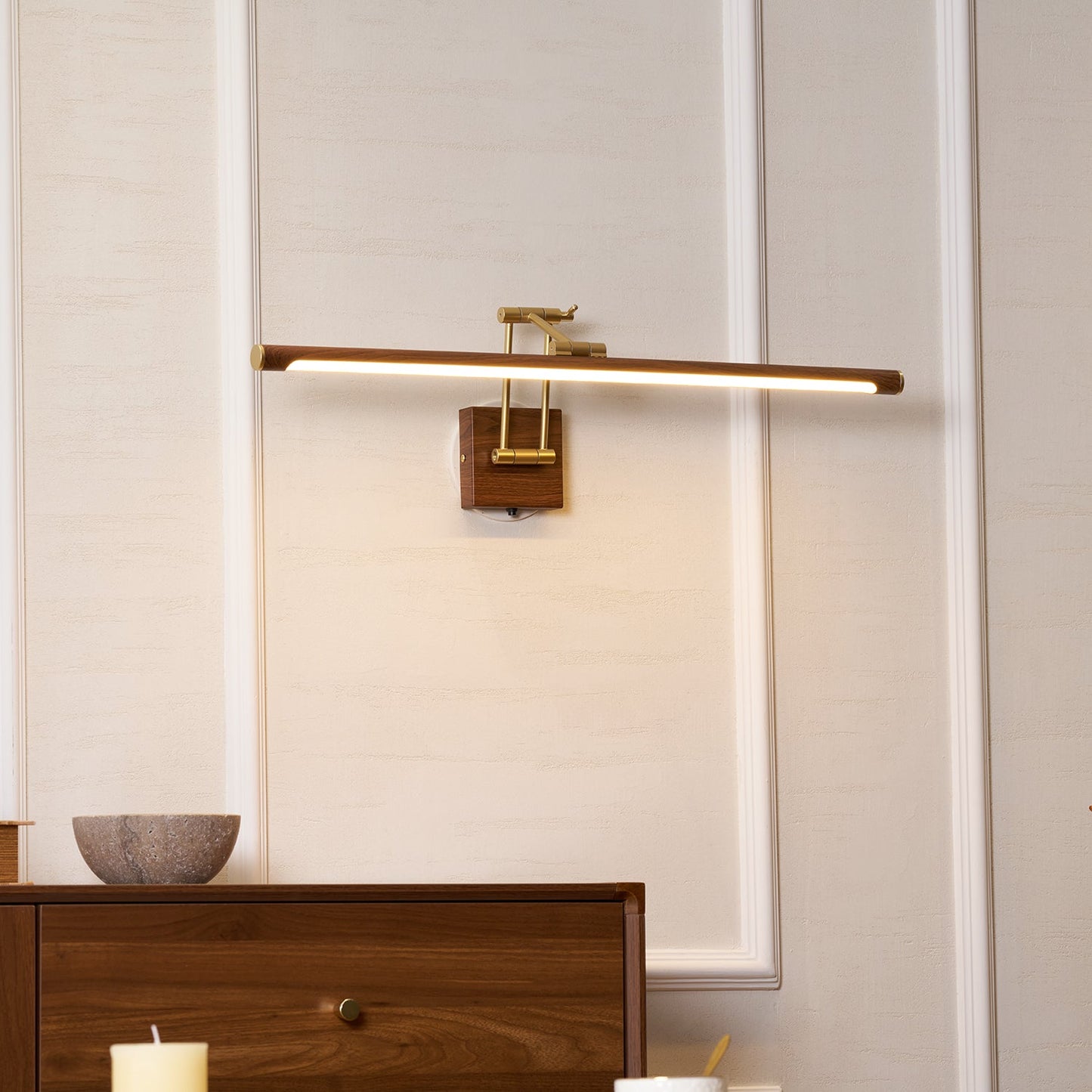 Walnut Linear Adjustable Wall Light - Dimmable & Energy Efficient