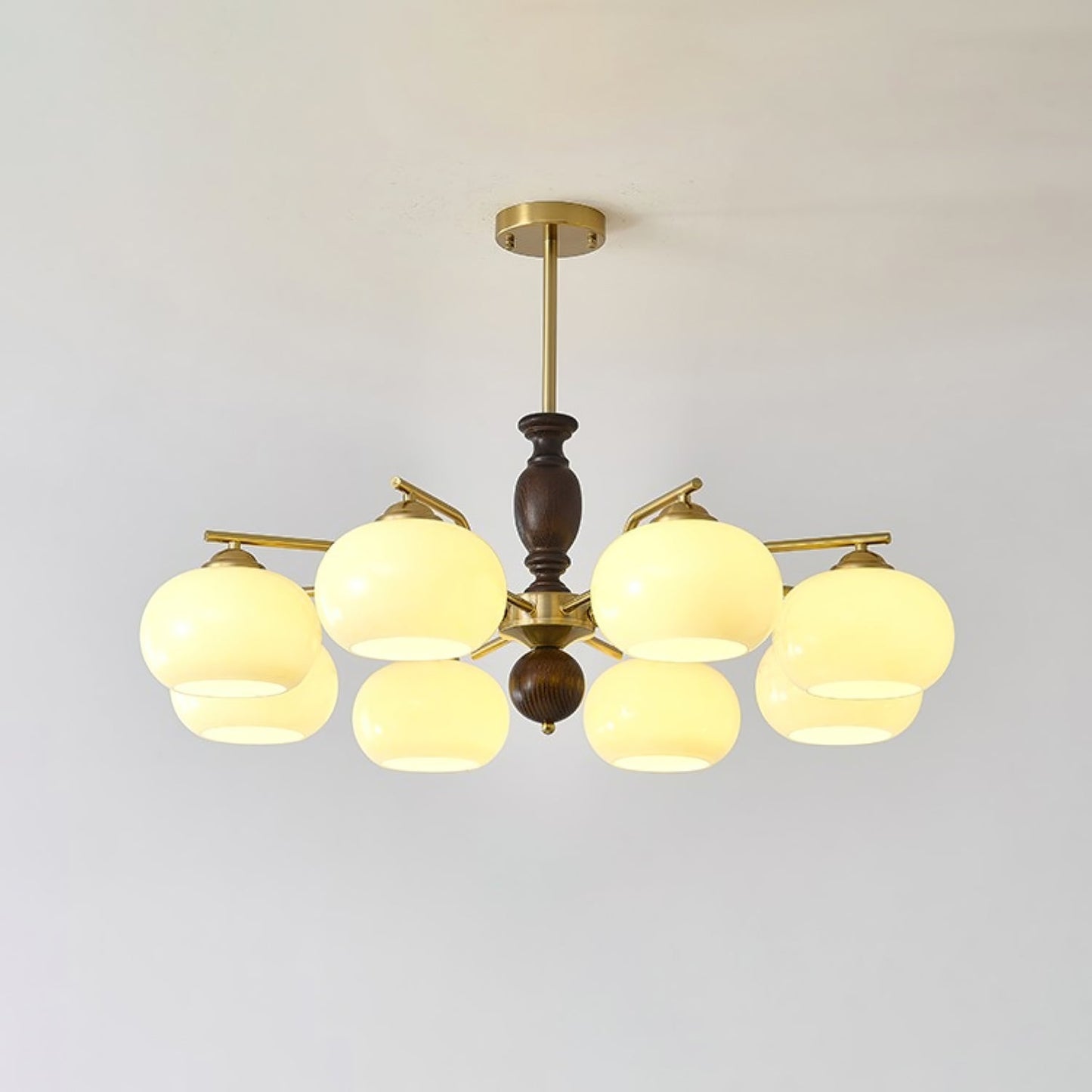 Walnut Beige Orb Chandelier - Elegant Design with Adjustable Height &
