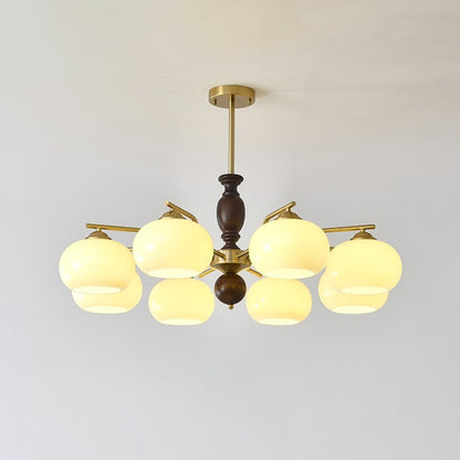 Walnut Beige Orb Chandelier - Elegant Design with Adjustable Height &