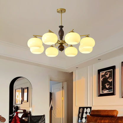 Walnut Beige Orb Chandelier - Elegant Design with Adjustable Height &