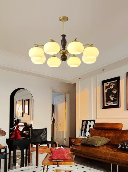 Walnut Beige Orb Chandelier - Elegant Design with Adjustable Height &