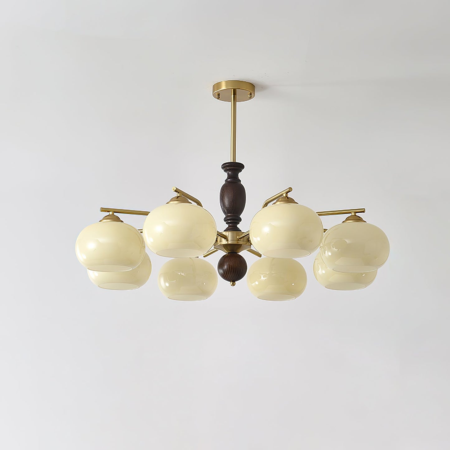 Walnut Beige Orb Chandelier - Elegant Design with Adjustable Height &