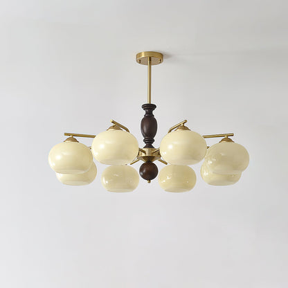 Walnut Beige Orb Chandelier - Elegant Design with Adjustable Height &