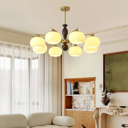 Walnut Beige Orb Chandelier - Elegant Design with Adjustable Height &