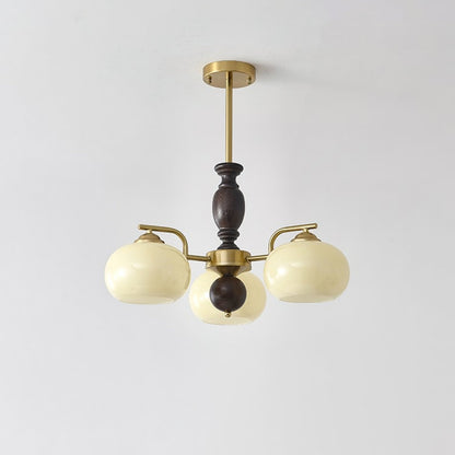 Walnut Beige Orb Chandelier - Elegant Design with Adjustable Height &