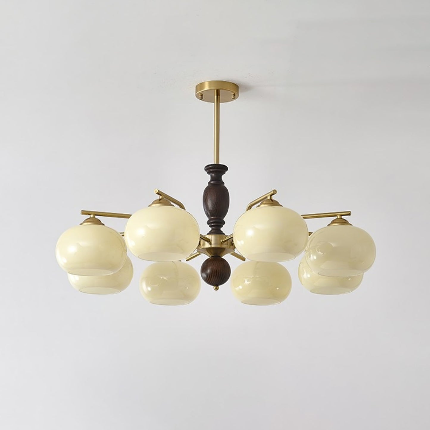 Walnut Beige Orb Chandelier - Elegant Design with Adjustable Height &