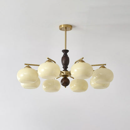 Walnut Beige Orb Chandelier - Elegant Design with Adjustable Height &
