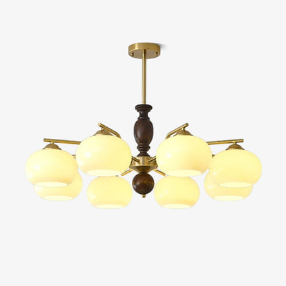 Walnut Beige Orb Chandelier - Elegant Design with Adjustable Height &