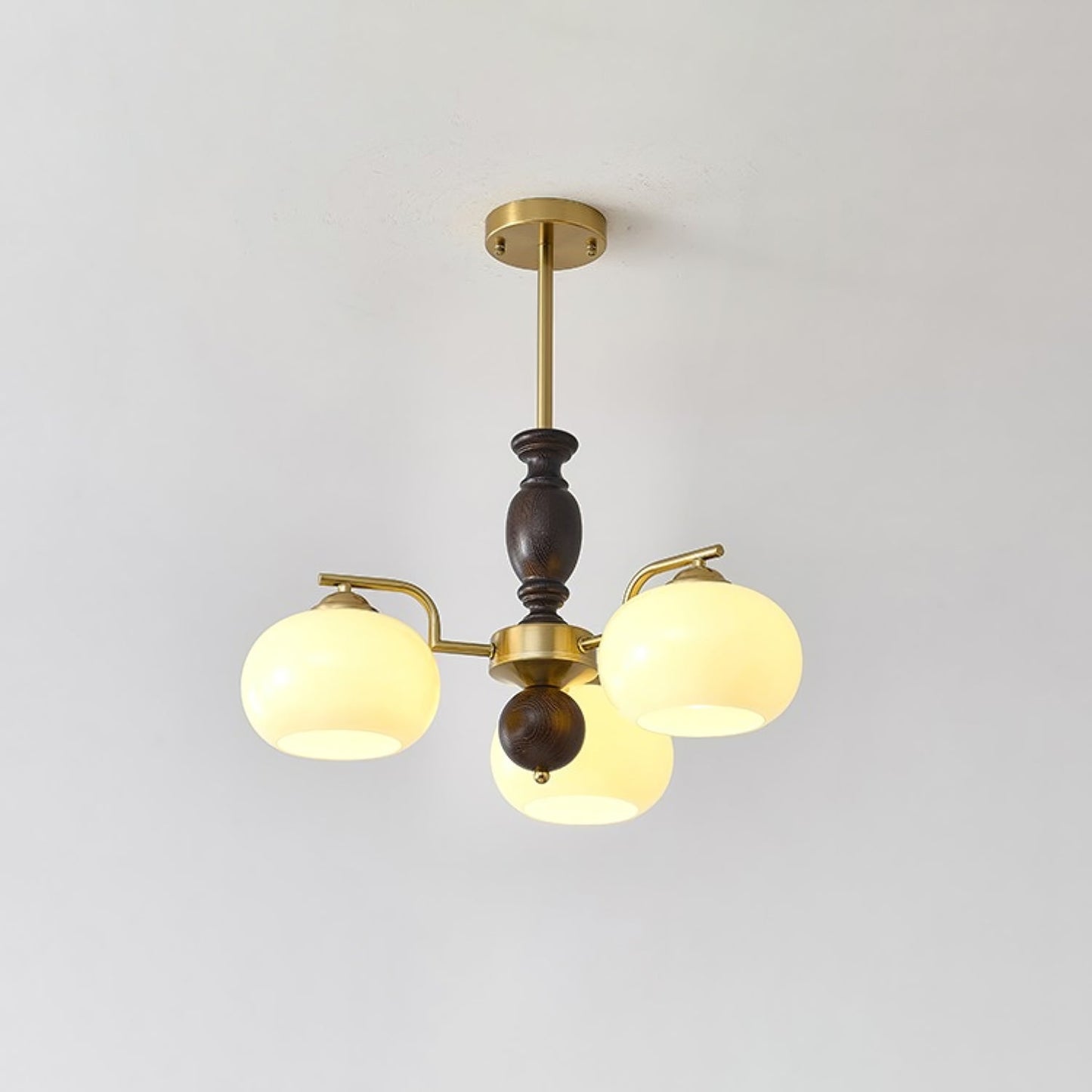 Walnut Beige Orb Chandelier - Elegant Design with Adjustable Height &