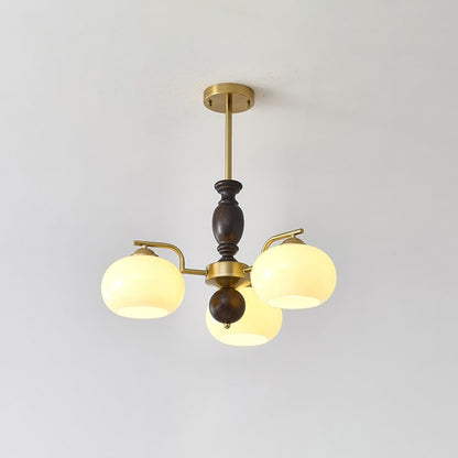 Walnut Beige Orb Chandelier - Elegant Design with Adjustable Height &