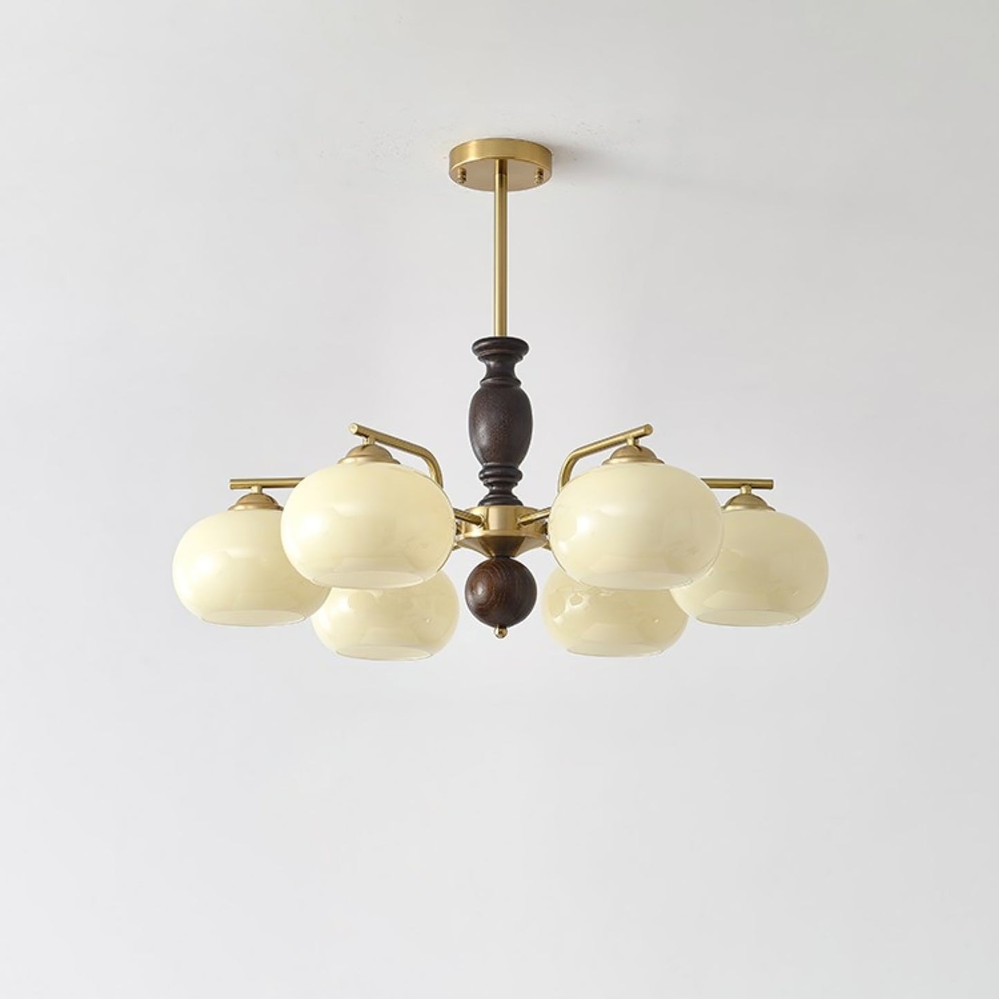 Walnut Beige Orb Chandelier - Elegant Design with Adjustable Height &