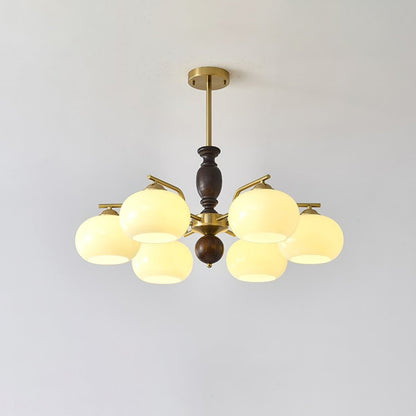 Walnut Beige Orb Chandelier - Elegant Design with Adjustable Height &