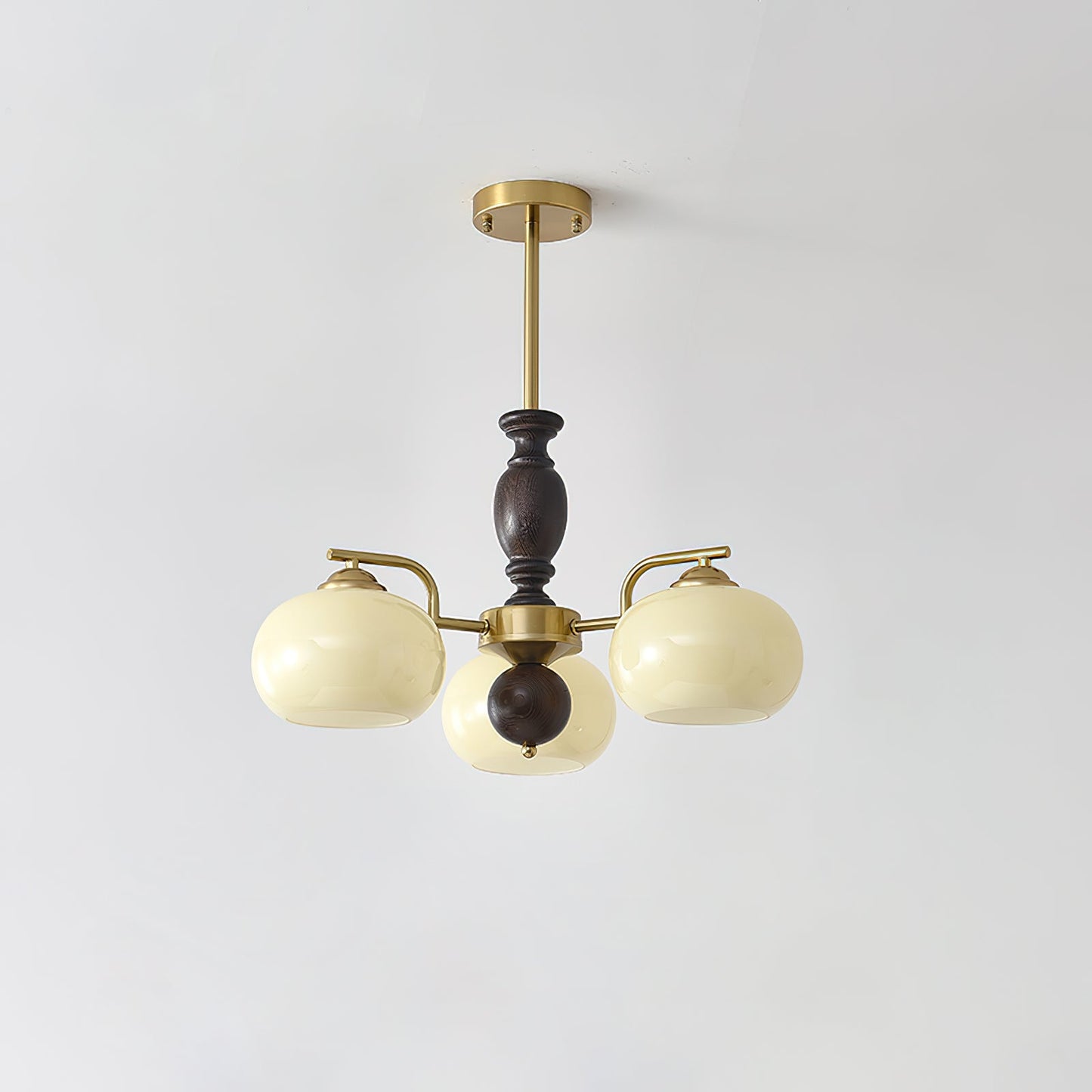Walnut Beige Orb Chandelier - Elegant Design with Adjustable Height &