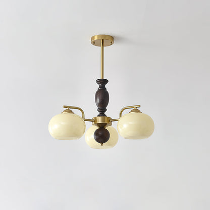 Walnut Beige Orb Chandelier - Elegant Design with Adjustable Height &