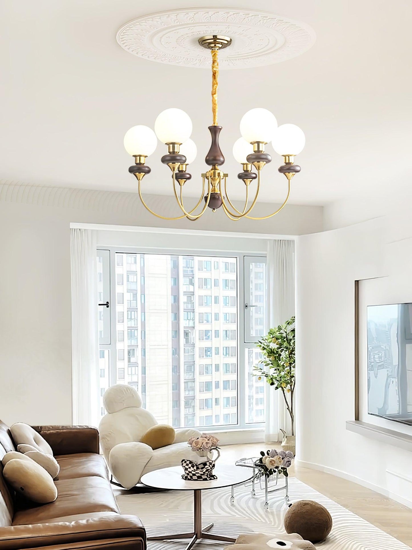Elegant Retro Monique Chandelier - Adjustable Height, Crystal Accents