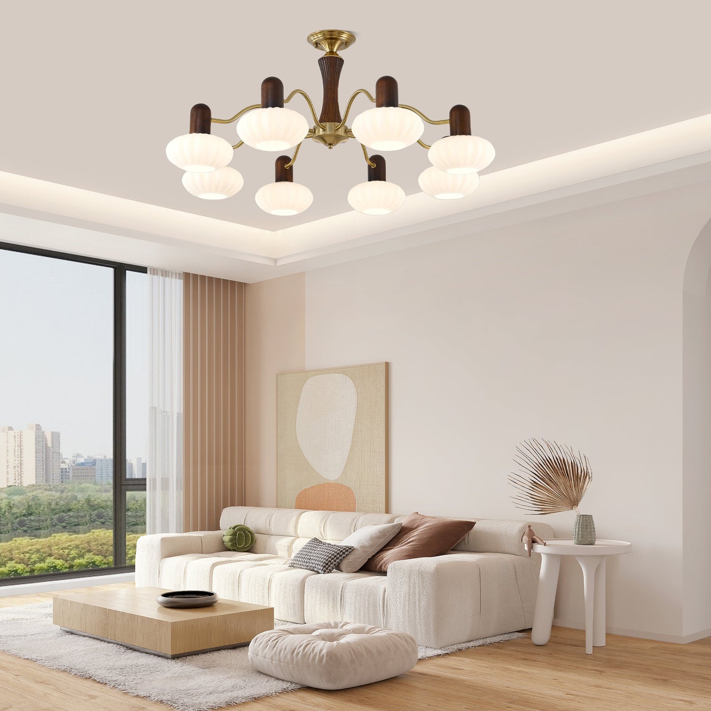Walnut Color Embrace Chandelier - Elegant Lighting, Adjustable Height