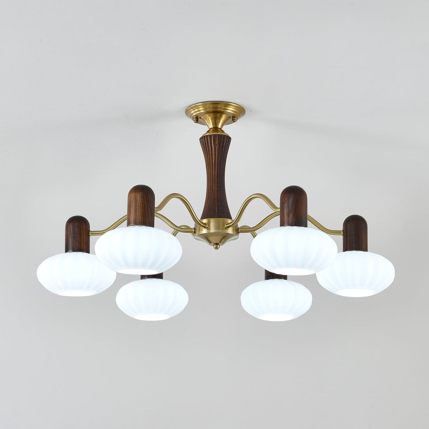 Walnut Color Embrace Chandelier - Elegant Lighting, Adjustable Height