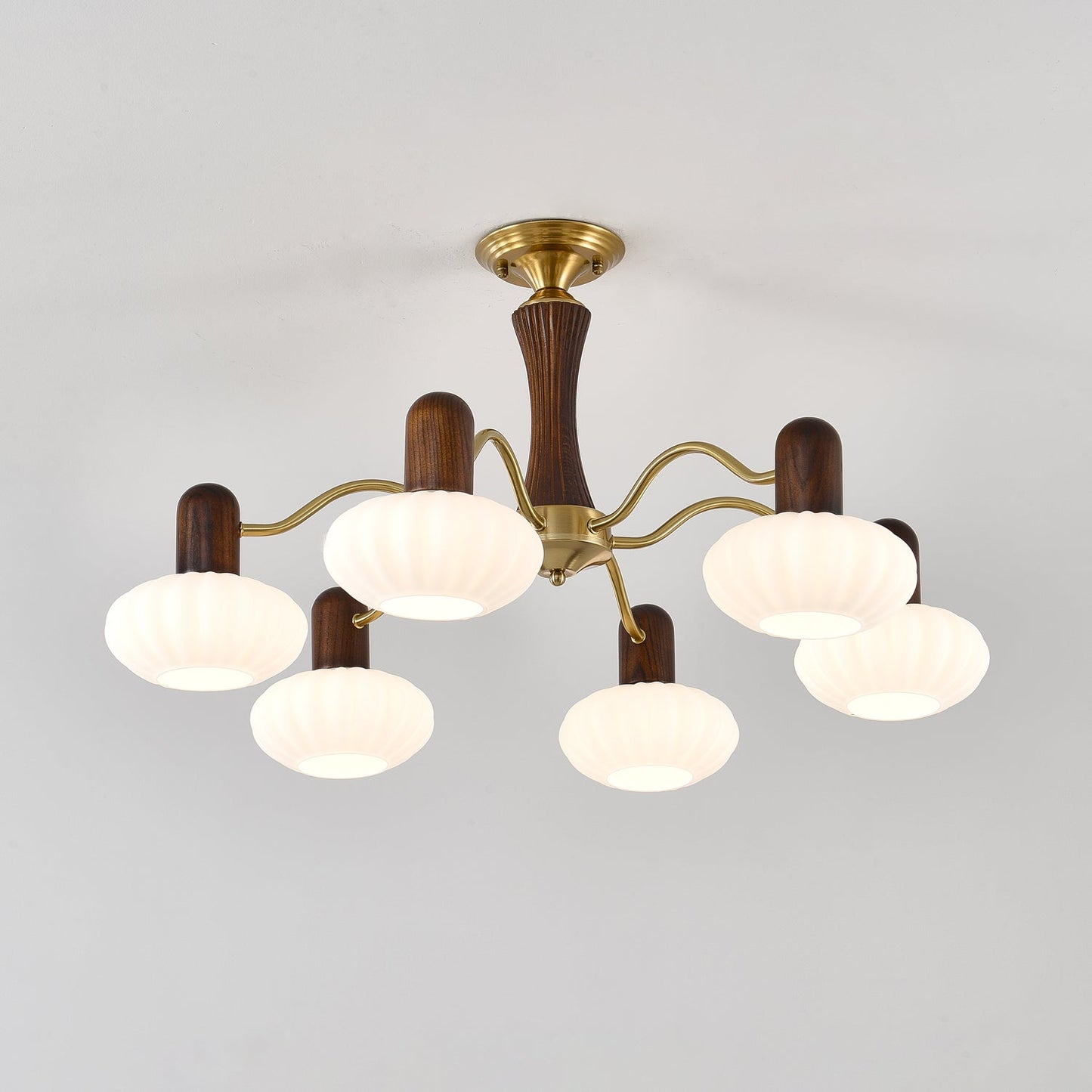 Walnut Color Embrace Chandelier - Elegant Lighting, Adjustable Height