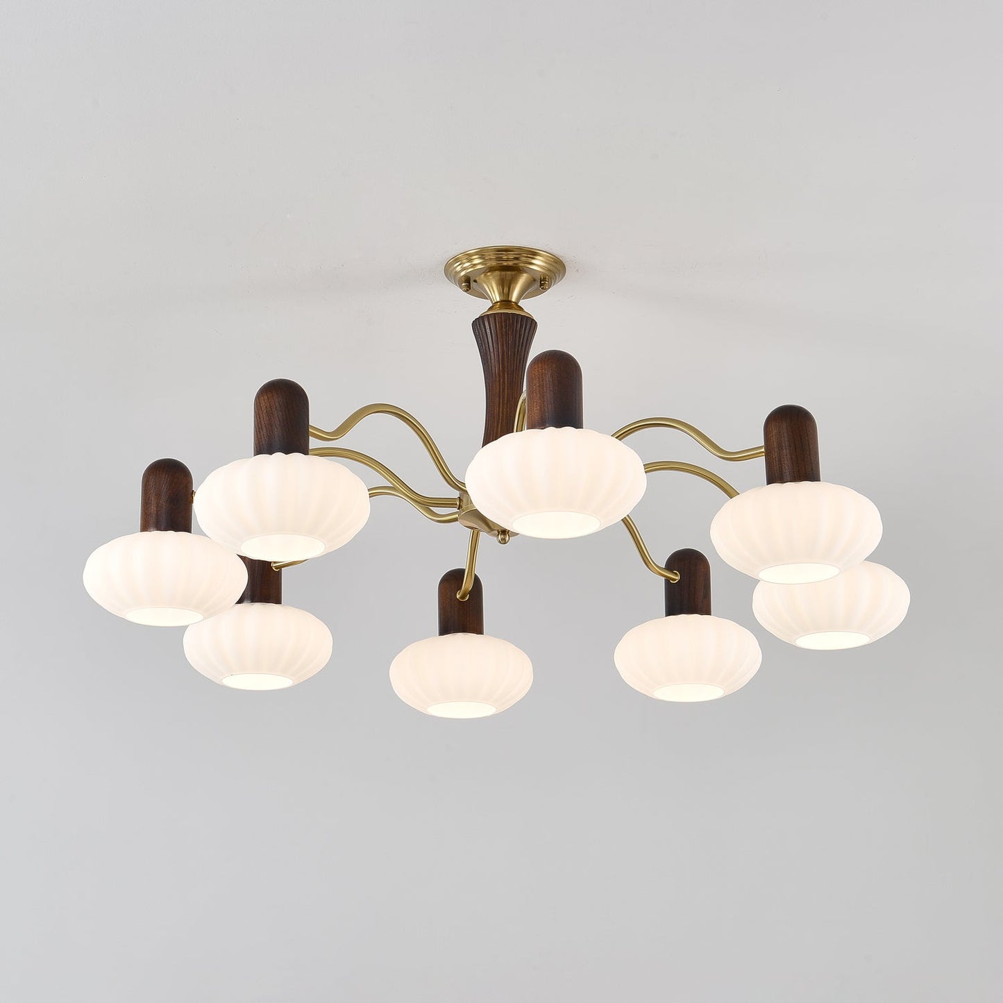 Walnut Color Embrace Chandelier - Elegant Lighting, Adjustable Height