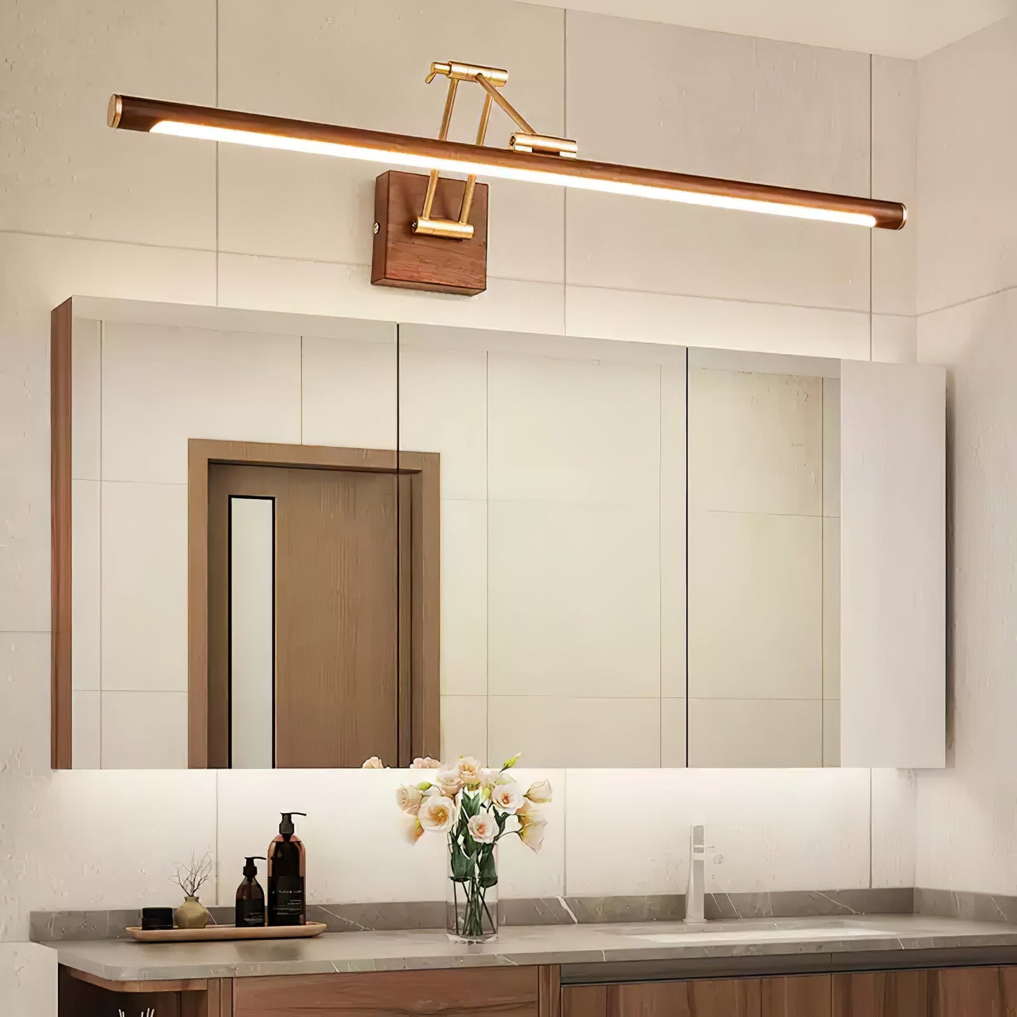 Walnut Linear Adjustable Wall Light - Dimmable & Energy Efficient