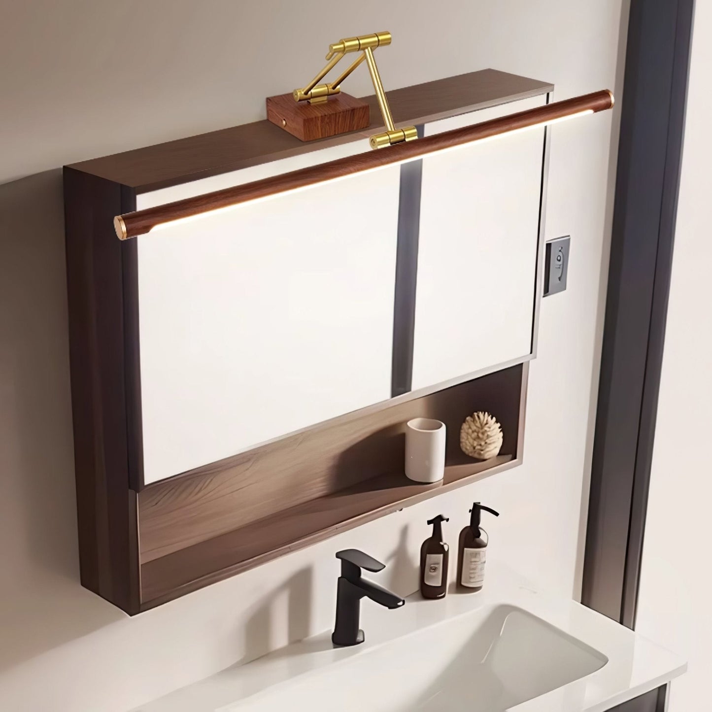Walnut Linear Adjustable Wall Light - Dimmable & Energy Efficient
