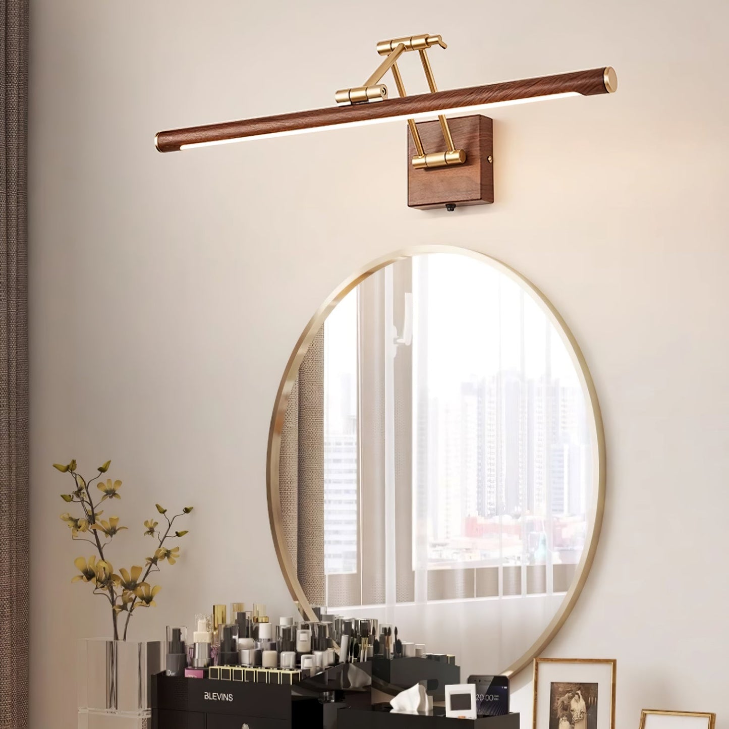 Walnut Linear Adjustable Wall Light - Dimmable & Energy Efficient