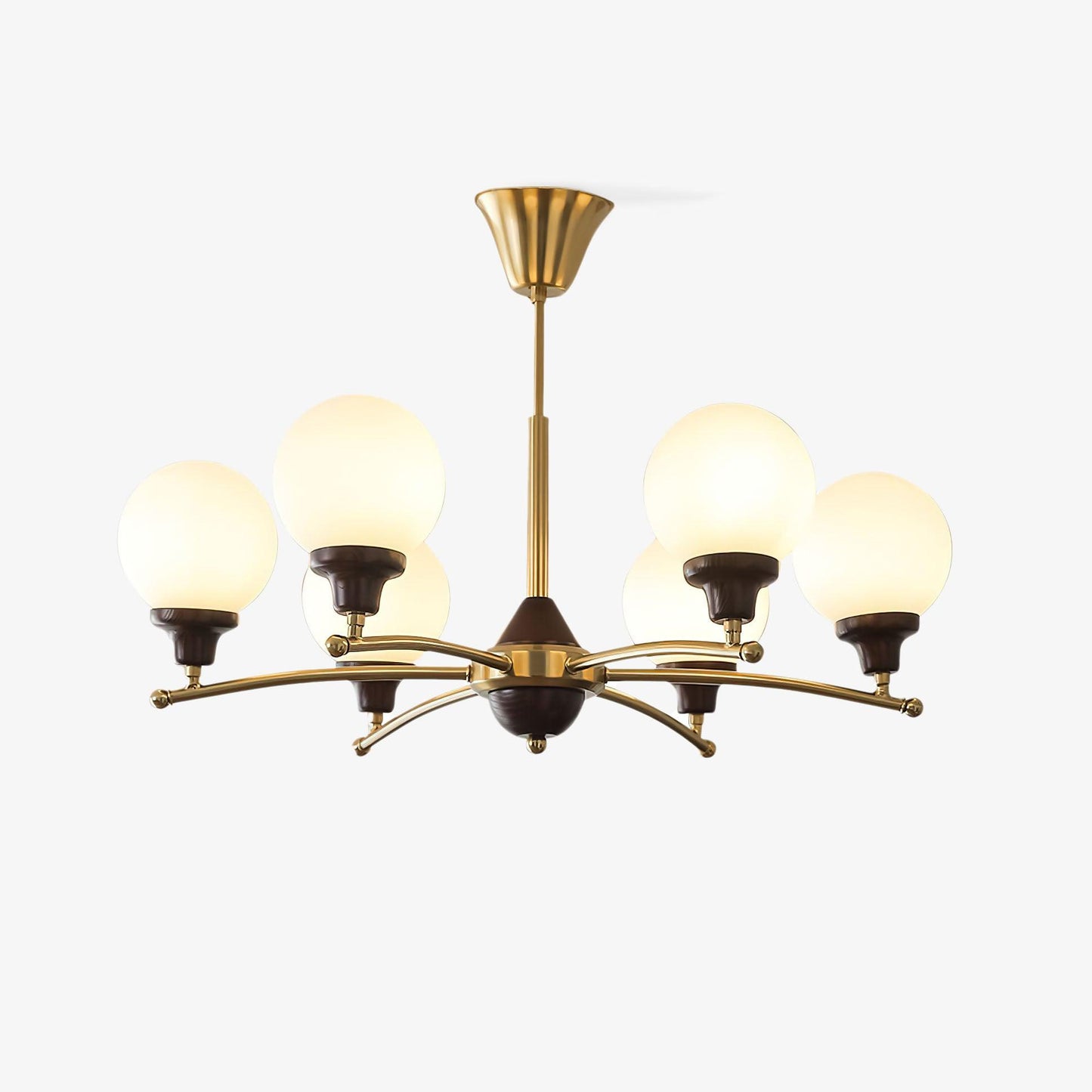 Elegant Walnut Glass Ball Chandelier with Adjustable Height & LED Comp