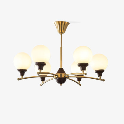Elegant Walnut Glass Ball Chandelier with Adjustable Height & LED Comp