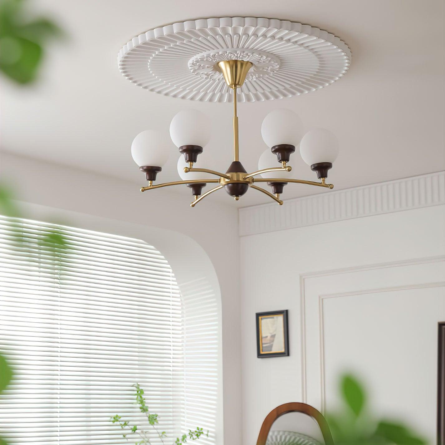 Elegant Walnut Glass Ball Chandelier with Adjustable Height & LED Comp