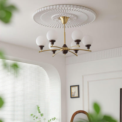 Elegant Walnut Glass Ball Chandelier with Adjustable Height & LED Comp