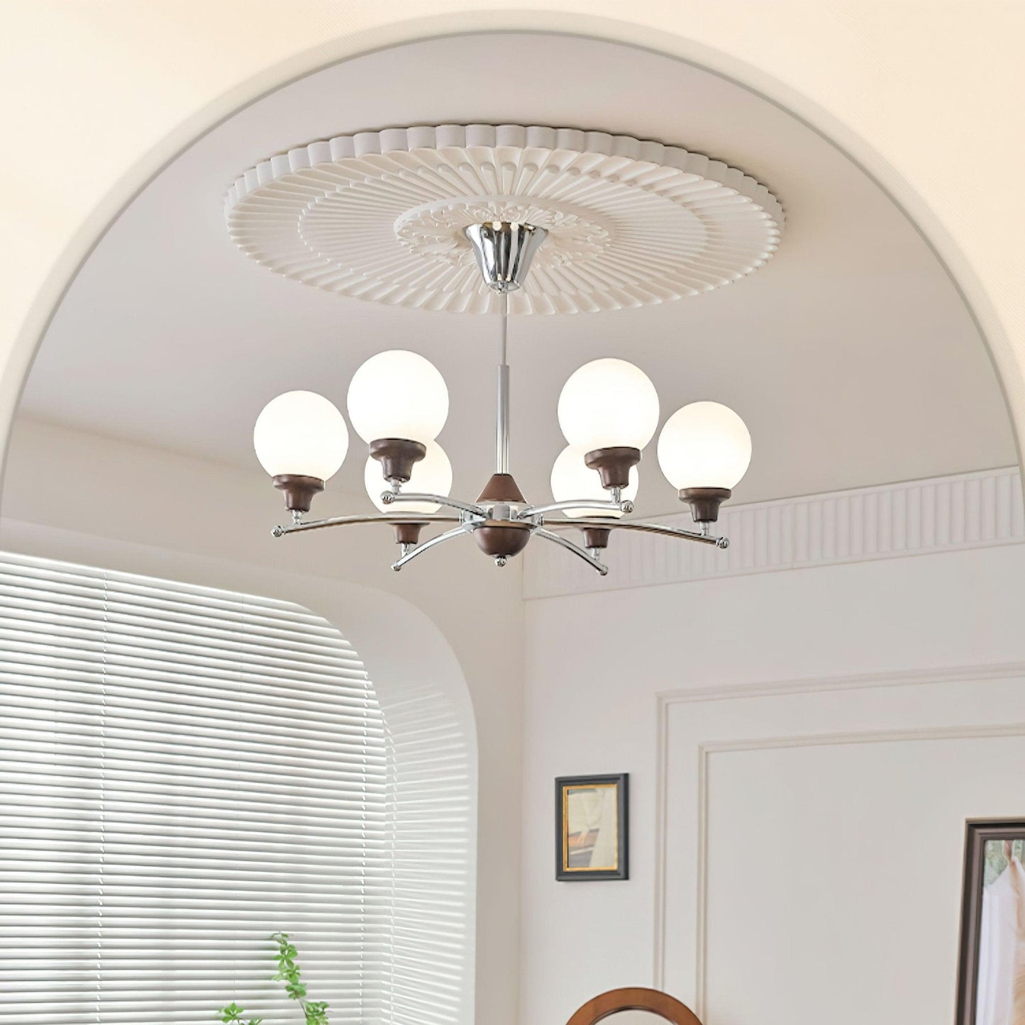 Elegant Walnut Glass Ball Chandelier with Adjustable Height & LED Comp