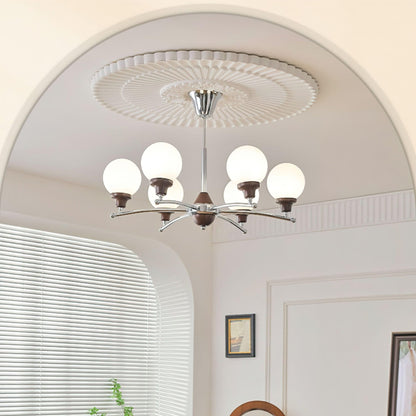 Elegant Walnut Glass Ball Chandelier with Adjustable Height & LED Comp