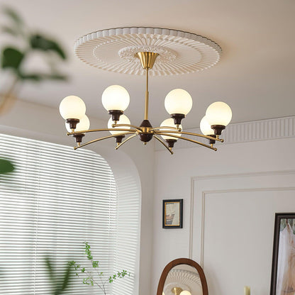 Elegant Walnut Glass Ball Chandelier with Adjustable Height & LED Comp