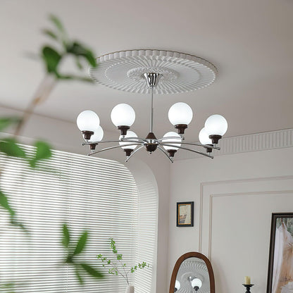 Elegant Walnut Glass Ball Chandelier with Adjustable Height & LED Comp