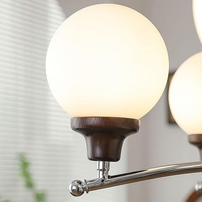 Elegant Walnut Glass Ball Chandelier with Adjustable Height & LED Comp