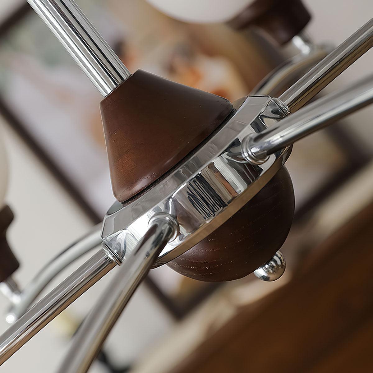 Elegant Walnut Glass Ball Chandelier with Adjustable Height & LED Comp