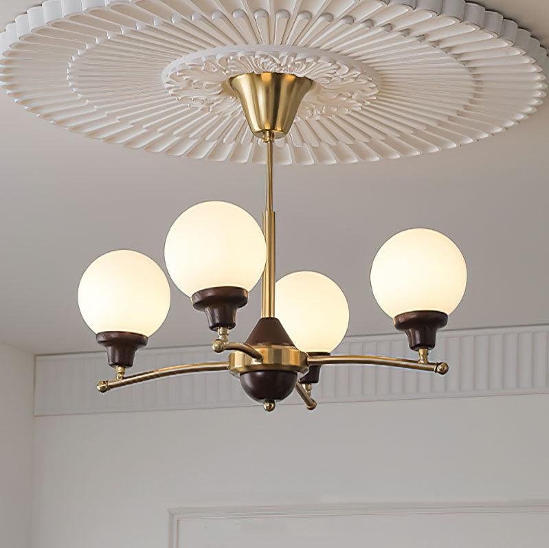 Elegant Walnut Glass Ball Chandelier with Adjustable Height & LED Comp