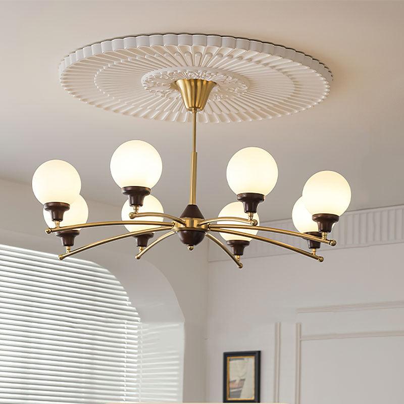 Elegant Walnut Glass Ball Chandelier with Adjustable Height & LED Comp