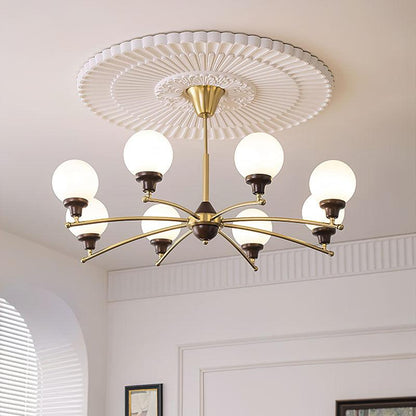 Elegant Walnut Glass Ball Chandelier with Adjustable Height & LED Comp