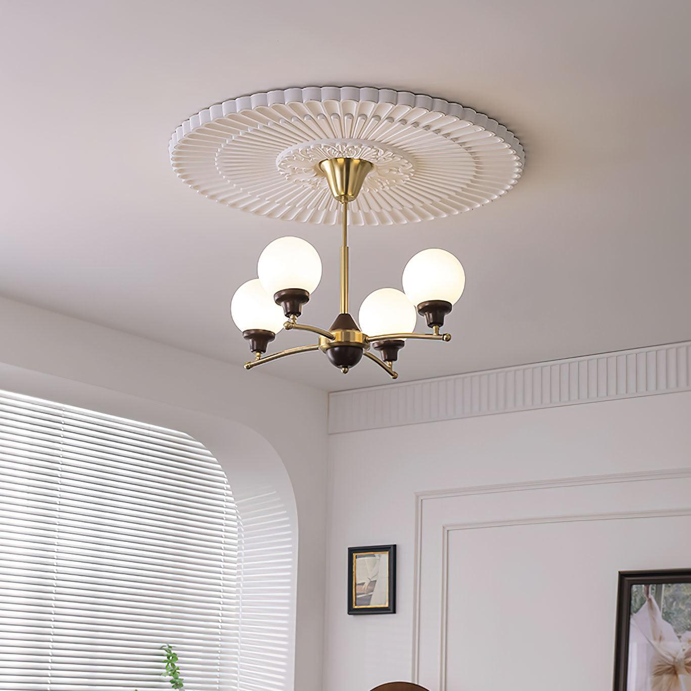 Elegant Walnut Glass Ball Chandelier with Adjustable Height & LED Comp