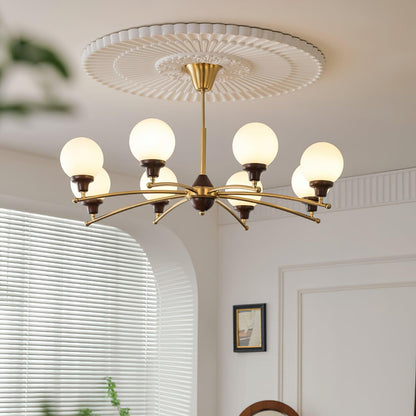 Elegant Walnut Glass Ball Chandelier with Adjustable Height & LED Comp