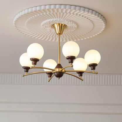 Elegant Walnut Glass Ball Chandelier with Adjustable Height & LED Comp