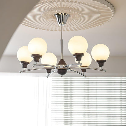 Elegant Walnut Glass Ball Chandelier with Adjustable Height & LED Comp