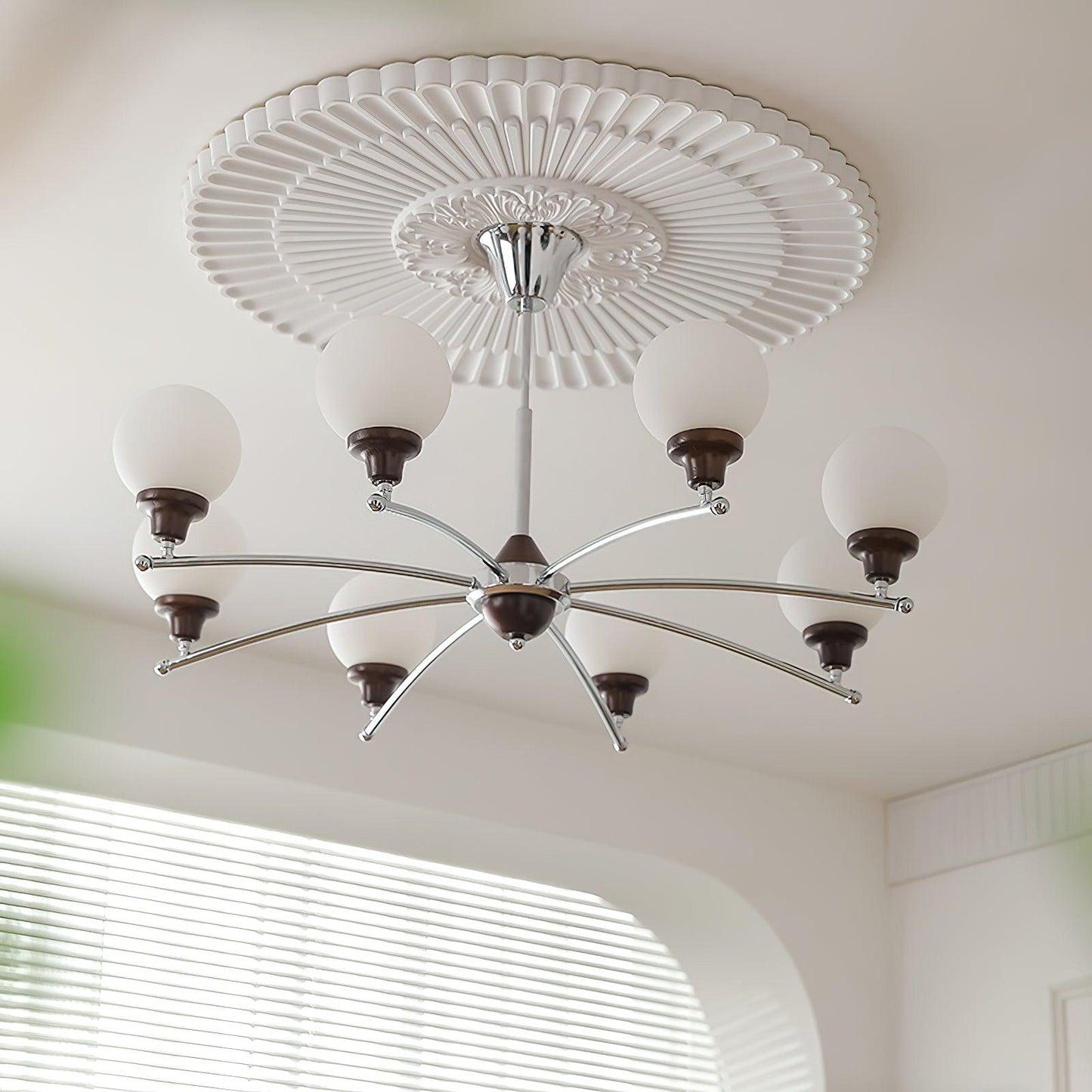 Elegant Walnut Glass Ball Chandelier with Adjustable Height & LED Comp